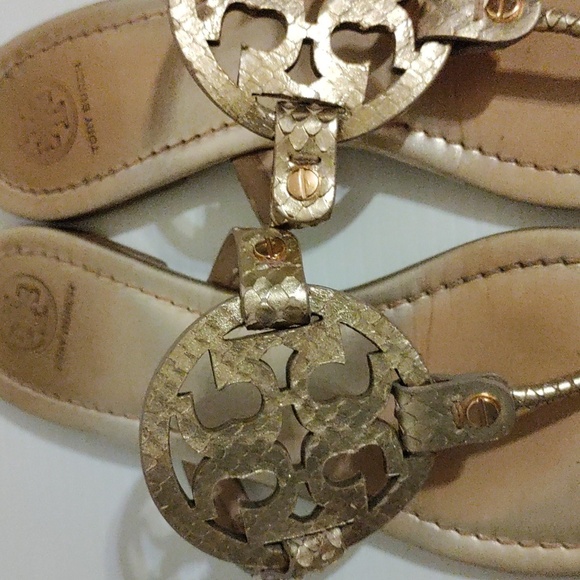 Tory Burch Metallic Gold Tumbled Miller Sandals Size 10 - Picture 3 of 11